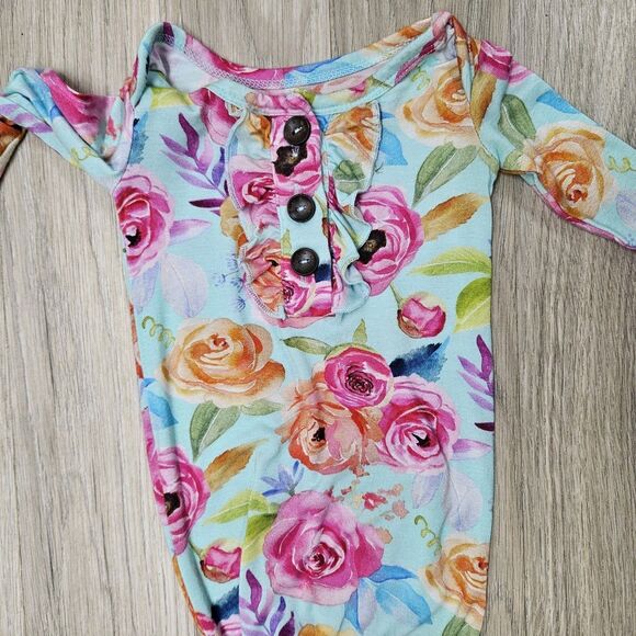 Gigi & Max Blue Floral Newborn Gown Colorful Knotted Bamboo - Picture 6 of 7